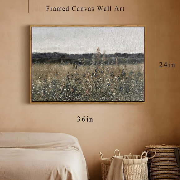 Framed Canvas Wall Art, Landscape Art, Meadow with Flowers, Modern Farmhouse Dec - Picture 5 of 7